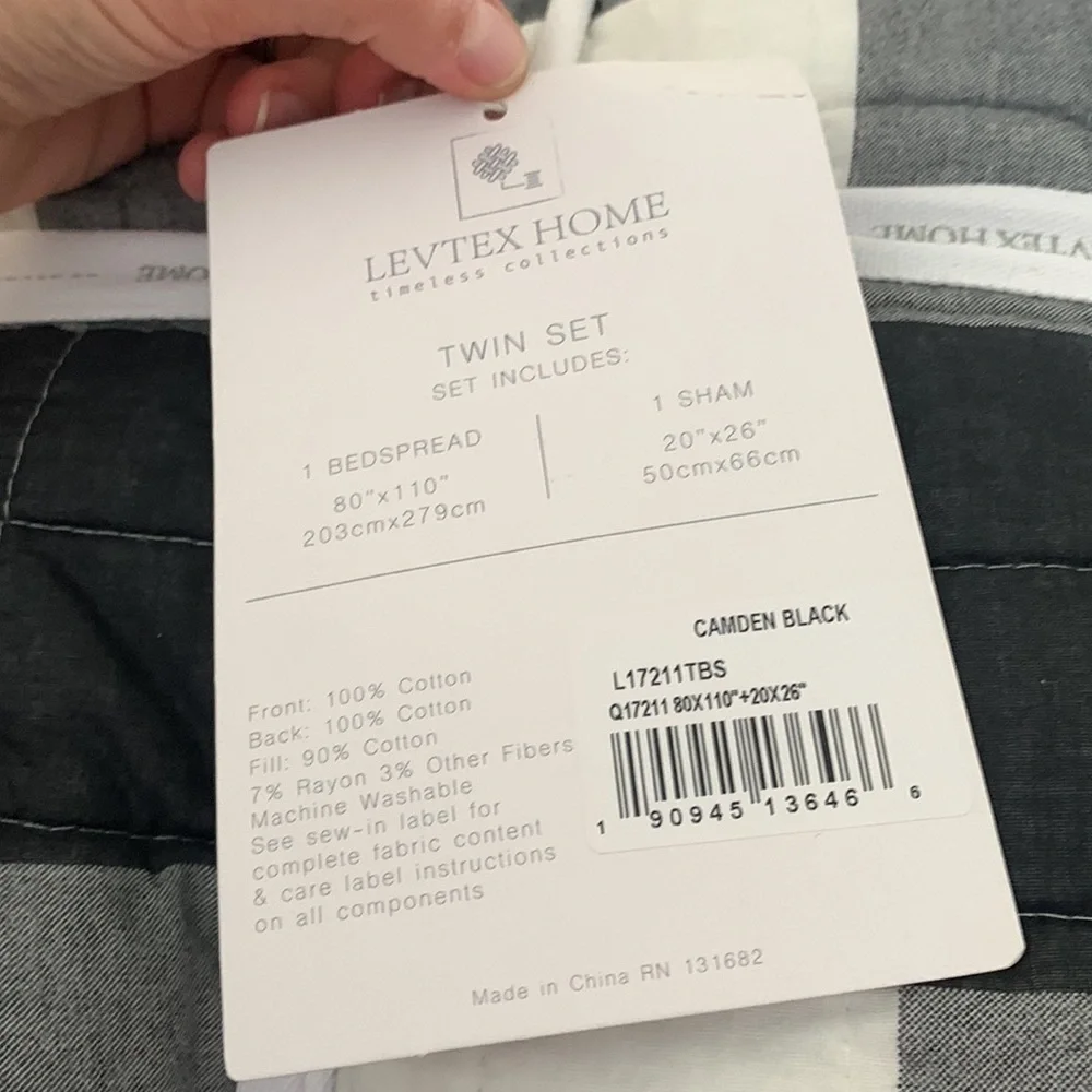 Levtex Home Reversible twin‎ plaid Camden black bedspread set set of 2